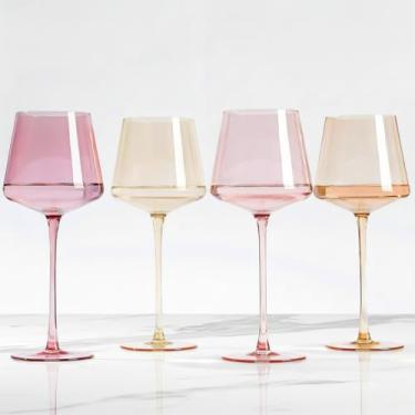 Imagem de Conjunto de taças de vinho rosa gradiente de 118 a 473 ml com haste 【soprado à mão】 Conjunto de taças de vinho coloridas, taças de vinho coloridas exclusivas para o dia dos namorados