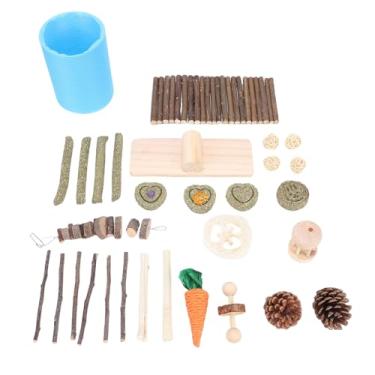 Imagem de Zerodis Conjunto de Brinquedos para Hamster e Porquinho-da-índia, Acessórios para Gaiola de Madeira Mastigável Timothy Hay Enriquecimento para Mastigar Brinquedos para Pequenos Animais