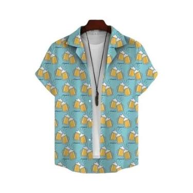 Imagem de Camisa Havaiana Masculina Estampada Em 3D Com Tema De Cerveja, Manga C
