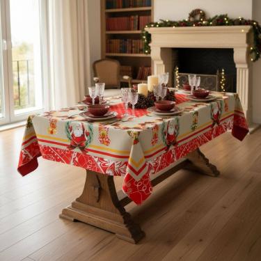 Imagem de Toalha de Mesa Retangular 140x210 Rustica Linhão Natal Papai Noel