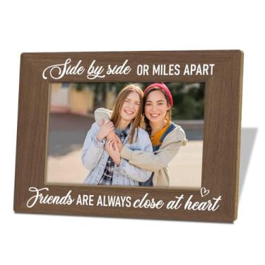 Imagem de XQLSR Presente para amigos, presentes para amigos de longa distância, Side By Side or Miles Apart Friends are Always Close, porta-retrato de madeira, porta-retrato de amizade, presente para melhores