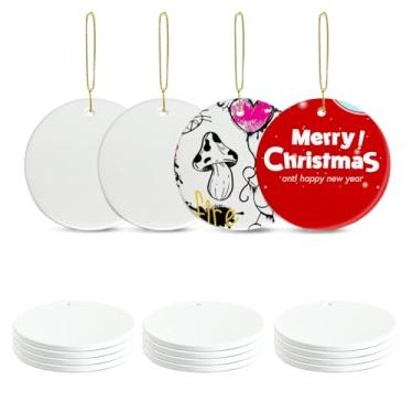 Imagem de UJL Ornamento em branco de sublimação, enfeites de cerâmica de sublimação personalizados a granel para impressão de prensa a quente, decorações de festa de aniversário de Halloween para decoração de