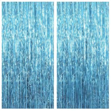 Imagem de 2 peças de cortinas de fundo de franja azul claro 99 x 198 cm, decorações de festa de dança para véspera de Ano Novo de 2026, Natal, Dia das Bruxas, aniversário, chá de bebê, festa de revelação de