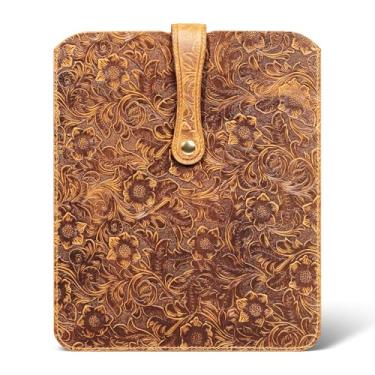 Imagem de Rmawrad Capa de couro real para laptop MacBook Pro e Air serve para 13, 14, 15 e 16 polegadas, couro de flor lichia, forro macio e macio (14 polegadas - MacBook-Pro M1/M2/M3/M4), marrom