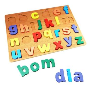 Imagem de Encaixe Didático Divertido Alfabeto Minúsculo Madeira Cores - Toymix