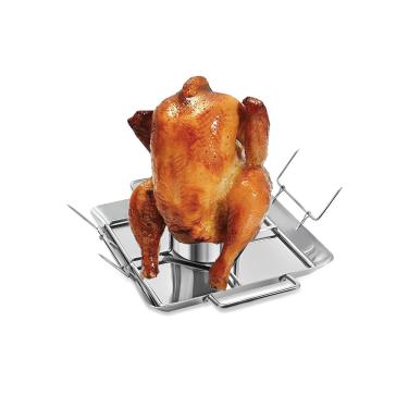 Imagem de Kofebe Suporte de frango para lata de cerveja, suporte vertical para churrasqueira de frango, churrasqueira de aço inoxidável com bandeja coletora, recipiente de cerveja, pontas de vegetais