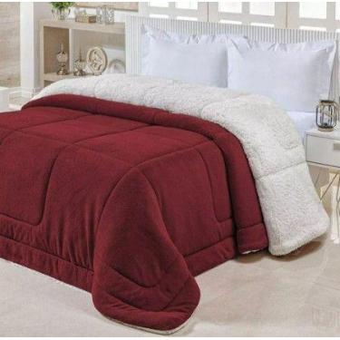 Imagem de Coberdrom Queen Size Pele Carneiro Dupla Face Aspen Vinho - Tuca Casa