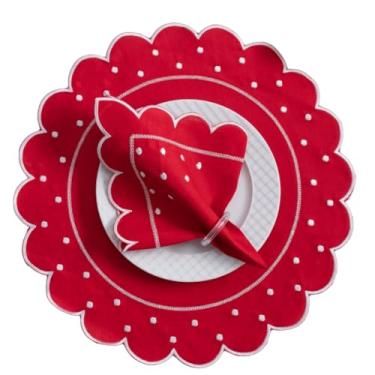 Imagem de Kit Mesa Posta Jogo Americano Bordado com Guardanapo, 12 Peças 6 Lugares, Poá em Oxford Engomado, Sousplat, 50x35cm (Vermelho)