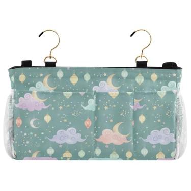 Imagem de Burbuja Organizador de armazenamento suspenso de cabeceira Cloud Moon com 2 alças e ganchos para casa, faculdade, dormitório, beliche, cama de hospital e berço