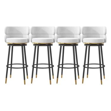 Imagem de Conjunto de 4 bancos de bar, cadeiras giratórias acolchoadas para café da manhã com encosto e pernas de metal dourado, bancos de jantar com encosto alto 65 cm A para balcão de cozinha em casa, branco