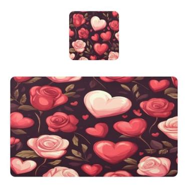 Imagem de Burbuja Conjunto de 4 jogos americanos de corações de rosas para mesa de jantar, tapetes de mesa de cozinha antiderrapantes resistentes ao calor, fáceis de limpar, 30 x 45 cm