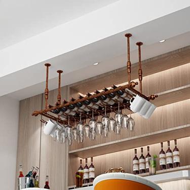 Imagem de Rack de vinho suspenso industrial, rack de armazenamento de taças de teto ajustável, rack de vinho de metal com gancho de vidro, rack de exibição de taças, prateleiras de decoração de casa vintage 120