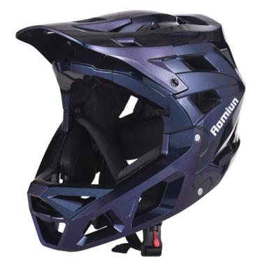 Imagem de Aomiun Capacete de bicicleta adulto, capacete completo para mountain bike, capacetes de ciclismo leves ajustáveis com viseira removível e protetor de queixo, capacetes confortáveis para homens e