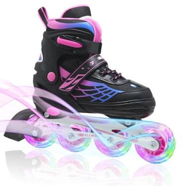 Imagem de Patins em linha para meninas e meninos, patins ajustáveis de 4 tamanhos para crianças com rodas totalmente iluminadas e jovens de 12 a 14 anos, patins para iniciantes para adolescentes