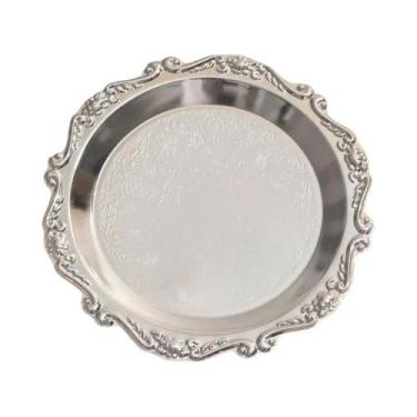 Imagem de Bandeja Decorativa De Ferro Prateado E Dourado Para Exibição De Joias 