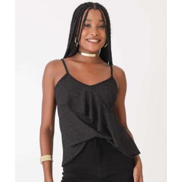 Imagem de Blusa Feminina Brilho Lurex Babado Marisa Preto-61064, Preto, P