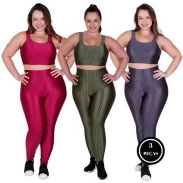 Imagem de Kit 3 Conj. Fitness Plus Size Top e Legging Cintura Alta - c4 KIT 3 BÁ