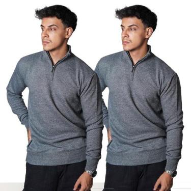Imagem de Kit 2 Blusas Suéter Meio Zíper com Gola Alta Masculino Manga Longa Inv
