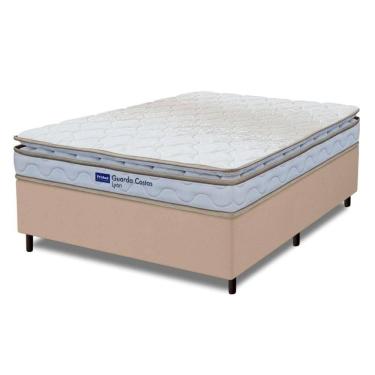 Imagem de Cama Box Casal Probel Espuma D33 Pillow Top 138x188x56cm Guarda Costas Lyon Branco/bege...