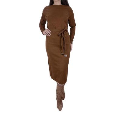 Imagem de Vestido Feminino Alpelo Midi Tricot Marrom Gianduia - 510004-Feminino