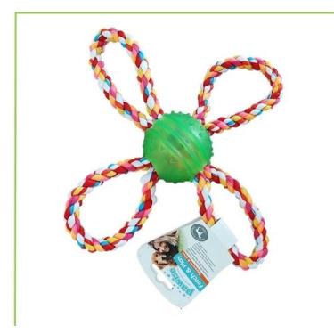 Imagem de Brinquedo Mordedor pet Bola corda 4 pontas cachorro Pawise, Verde