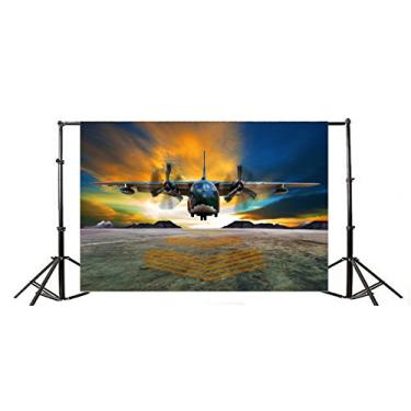 Imagem de Yeele 3 x 7 pés Avião Landing Foto Pano de fundo Hélice de vinil Rotativa Avião de combate Passarela Fotografia Fundo Avião Piloto Adulto Foto Cabine Vídeo Filmagem Papel de parede Estúdio Adereços