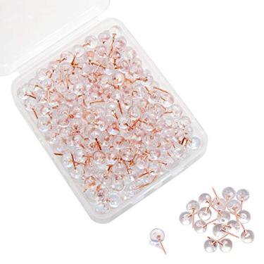 Imagem de VAPKER 200 peças 0,37 polegadas (9,5 mm) rosa dourado Push Pins mapa de polegar Tacks, plástico transparente redondo mapa de cabeça tops para imagens, cartazes, documentos, quadros de avisos, marcação de tecido, mapas de parede em paredes