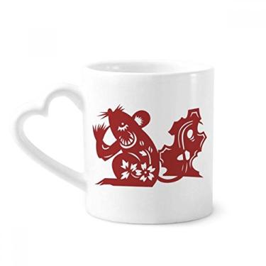 Imagem de Ano de rato animal China zodíaco padrão caneca café cerâmica copo de coração de vidro