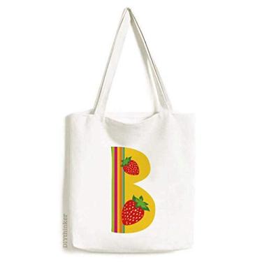 Imagem de B Alfabeto Bolsa de lona com estampa de ilustração de morango Bolsa de compras casual