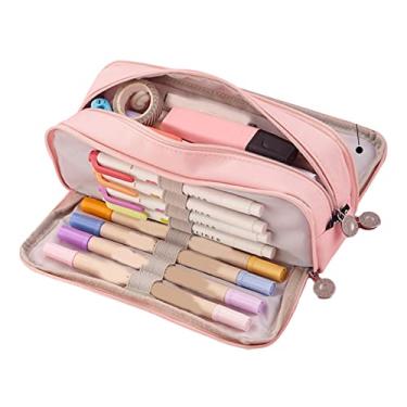 Imagem de Estojo de Lápis, Estojo de Lápis Com Zíper Lavável de Grande Capacidade à Prova de Poeira para a Escola (Rosa)