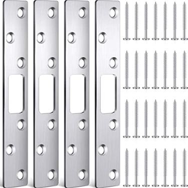 Imagem de Therwen 4 peças de placa de bloqueio de porta de 15 cm com 24 parafusos de aço inoxidável trava de segurança para fechadura de porta armadura de porta para uso residencial resistente, prata