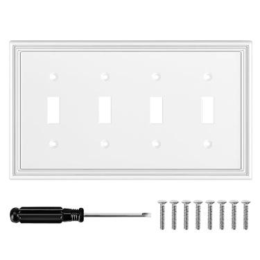Imagem de Placa decorativa de parede para interruptor de luz, capas de tomada, placas de interruptor basculante, material de fibra de bambu, placas de parede para cozinha, banheiro (4 Gang Quad Toggle-1 Pack)