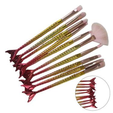 Imagem de Pincel Kit 10 Peças Sereia Maquiagem Sombra Delineador Iluminador Make