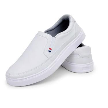 Imagem de Sapatênis Tênis Masculino Mocassim Slip On Branco Calça Fácil Super Co