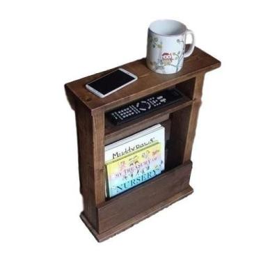 Imagem de Mesa De Apoio Lateral De Sofá Com Revisteiro Cor Imbuia - Loja Do Pinh