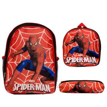 Imagem de Bolsa Masculina Escolar Homem Aranha Lancheira Estojo Aulas - TOYS 2U