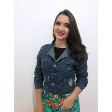 Imagem de Jaqueta Jeans Feminina Cropped - Black Eagle Company, Azul,  P