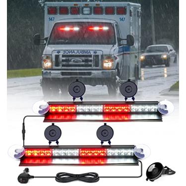Imagem de Xprite Barra de luz dupla estroboscópica de pára-brisa de alumínio branco e vermelho LED aviso de perigo barra de semáforos intermitentes de segurança com ventosas, para veículos de emergência POV bombeiros ambulância caminhões bombeiros