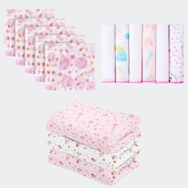 Imagem de Kit Enxoval Bebê 14 Peças - 3 Cueiro Bebê Flanelado + 5 Fralda de pano