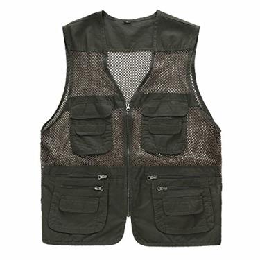 Imagem de Colete de pesca respirável de malha unissex da Rizanee, colete de vários bolsos para fotografia, viagem, caminhada, jaqueta para adultos e jovens, Army Green, US XL - TAG 3XL