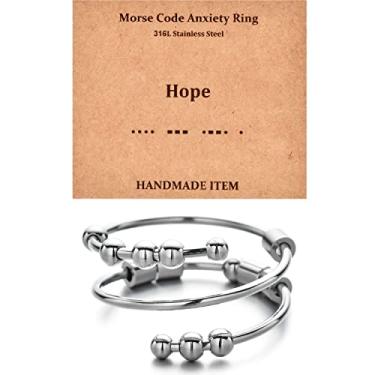 Imagem de GOGOEY Anéis de código Morse para mulheres, anel giratório de aço inoxidável, anéis fidget para ansiedade, anéis de código morse, presentes inspiradores, joias, mulheres, aniversário, formatura, presentes para suas melhores amigas, Metal não precioso, Sem pedra preciosa
