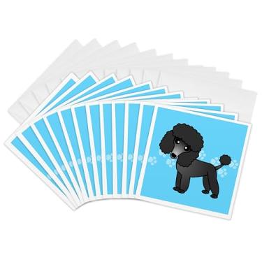 Imagem de 3dRose Conjunto de 12 cartões comemorativos, fundo de pata azul de poodle preto fofo (gc_13763_2)