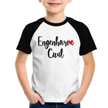 Imagem de Camiseta Raglan Infantil Engenharia Civil - Foca na Moda, Branco, Pret
