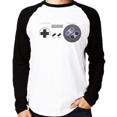 Imagem de Camiseta Raglan Super Nintendo SNES Gamepad Manga Longa - Foca na Moda