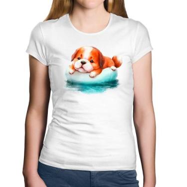 Imagem de Baby Look Algodão Cachorrinho Na Piscina  - Foca na Moda, Branco, G