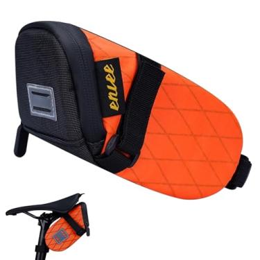 Imagem de ENLEE Bolsa de assento de bicicleta, impermeável, bolsa refletiva para selim de bicicleta, bolsa de armazenamento sob o assento para bicicletas dobráveis de estrada, montanha, grande, laranja