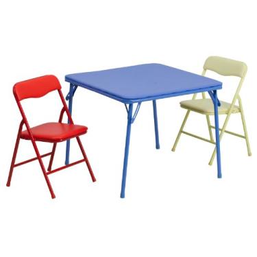 Imagem de Conjunto de 3 peças de mesa dobrável e cadeira colorida para crianças da Flash Furniture