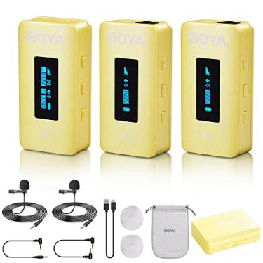 Imagem de BOYA Microfone de lapela sem fio BY-XM6-K2 com cancelamento de ruído para câmeras DSLR, alcance de 100 metros, vida útil da bateria 21H, microfone compacto com clipe para gravação de vídeo, entrevista