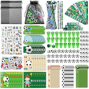 Imagem de Aneco 340 Peças Conjunto De Lembrancinhas De Festa De Futebol Bolsas De Brindes De Futebol Mini Cartão Apontador De Lápis Borracha Carimbo Pulseira De Tapa Adesivo Papelaria Escolar A Granel Para Fe