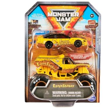 Imagem de Monster Jam Official 1:64 Scale Diecast 2-Pack Series 5 Monster Truck and Race Car: Earth Shaker